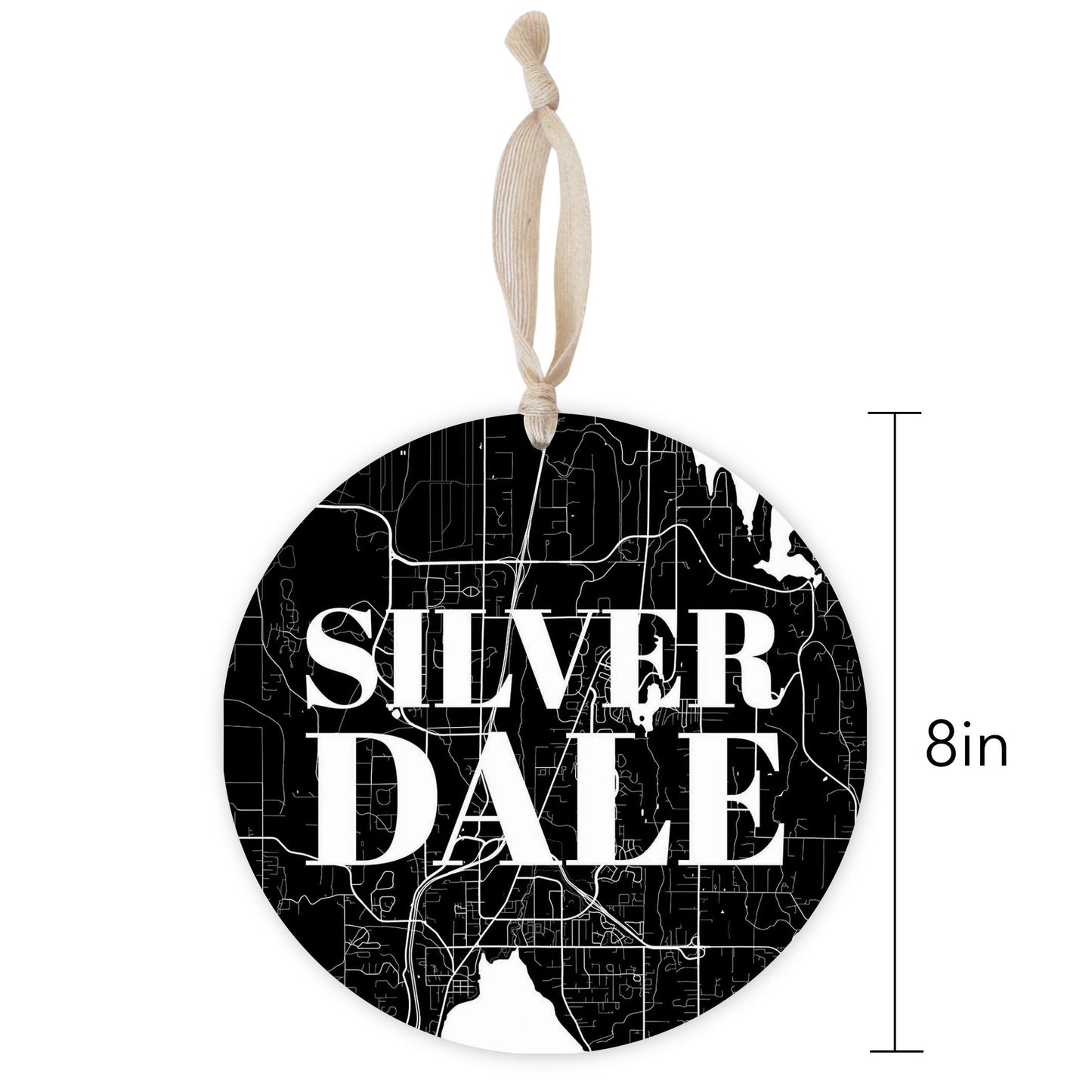 Minimalistic B&W Washington Silverdale Map | Wood Ornament | Eaches | Min 1