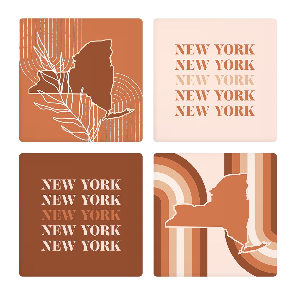 Modern Minimalist New York State Nyrepeated | Absorbent Coasters | Set of 4 | Min 2