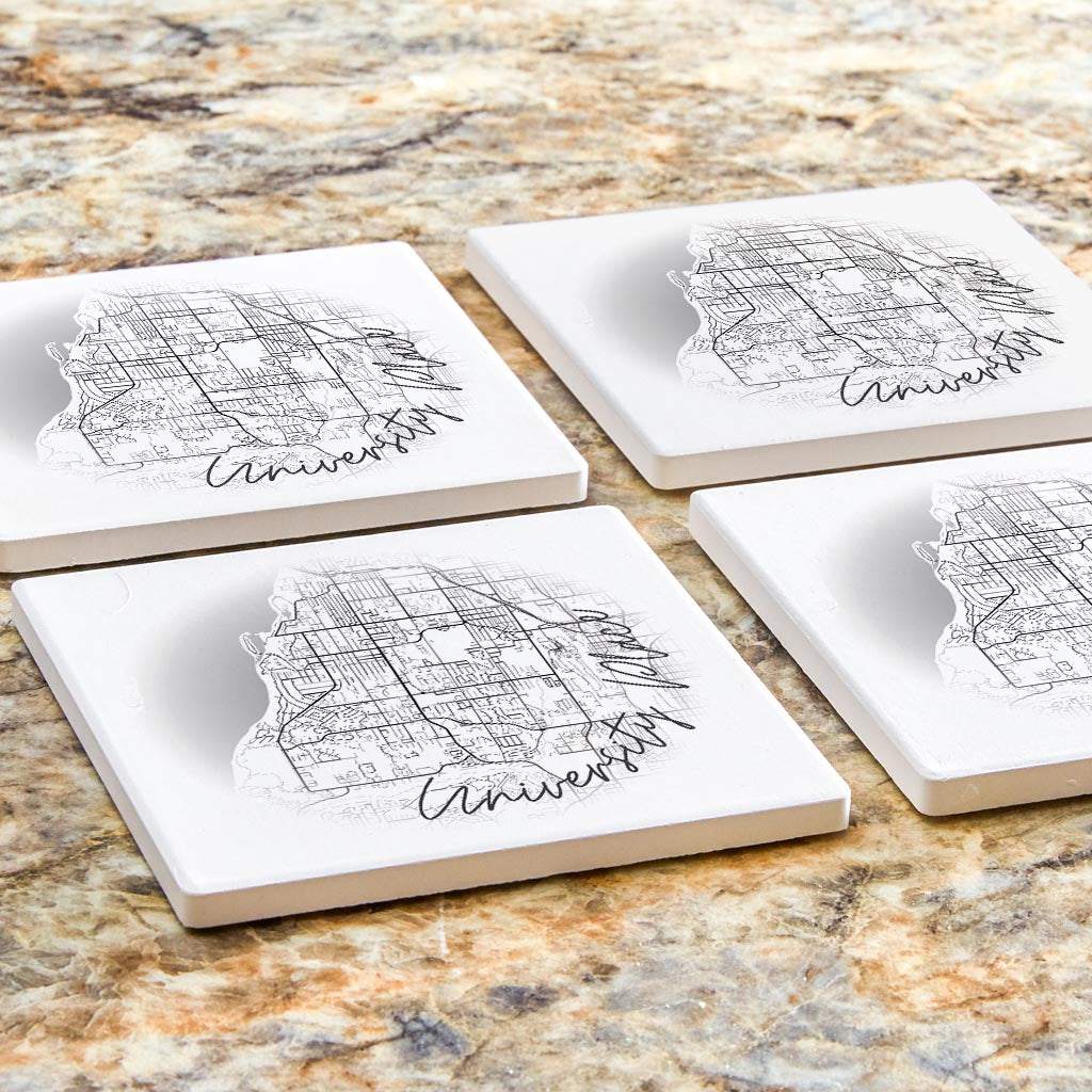 Minimalistic B&W Washington University Place Circle Map | Absorbent Coasters | Set of 4 | Min 2