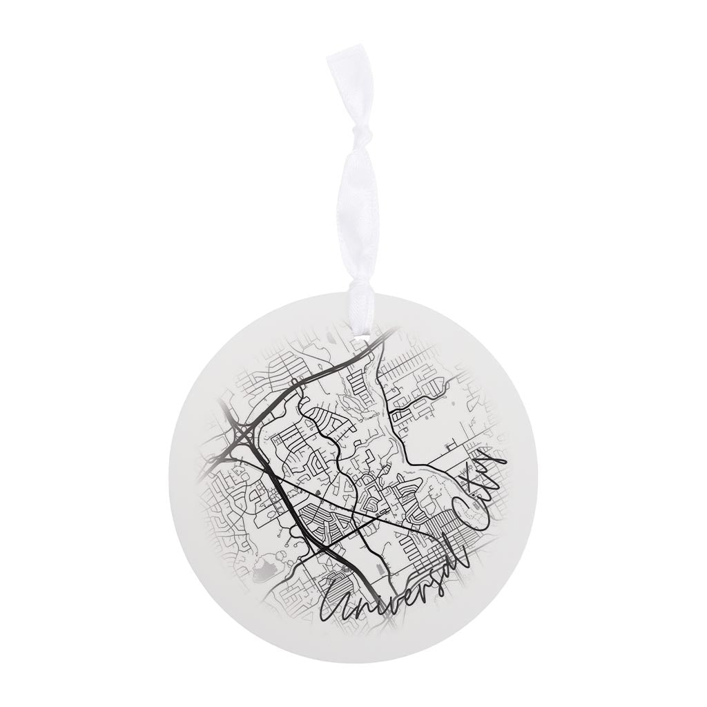 Minimalistic B&W Texas Universal City Circle Map | Wood Ornament | Eaches | Min 6