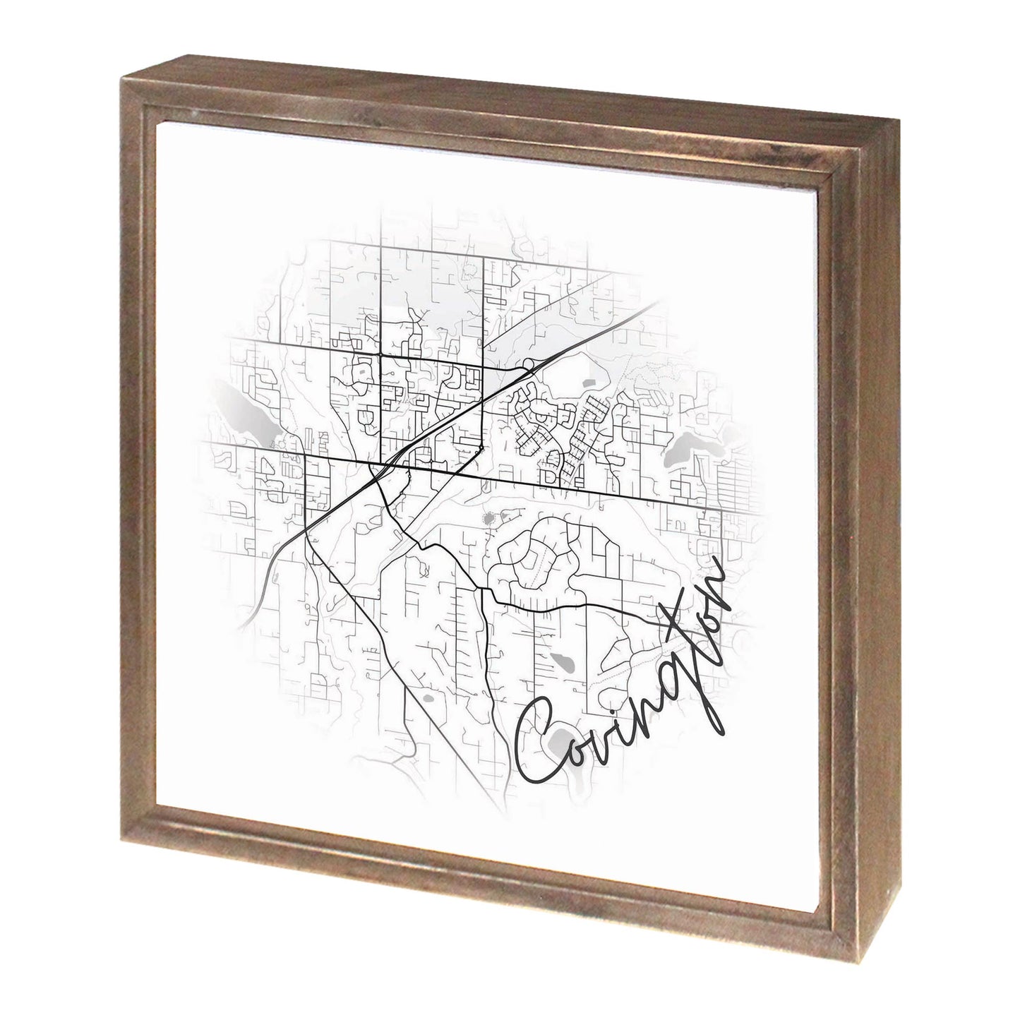 Minimalistic B&W Washington Covington Circle Map | Wood Sign | Eaches | Min 1