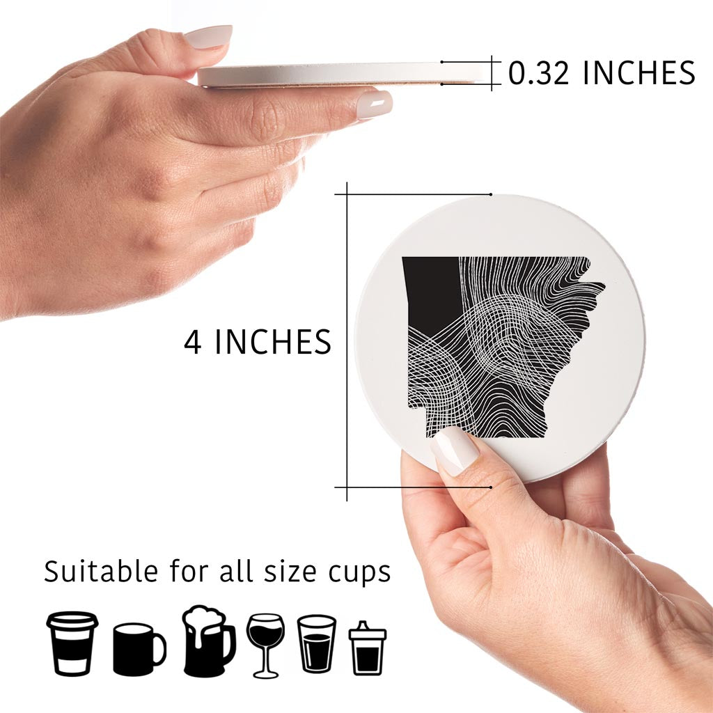 B&W Minimalist Arkansas Fluid Lines | Absorbent Coasters | Set of 4 | Min 2