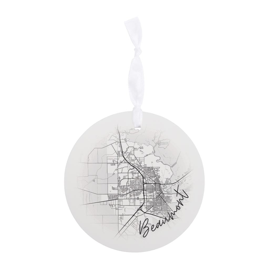 Minimalistic B&W Texas Beaumont Circle Map | Wood Ornament | Eaches | Min 6