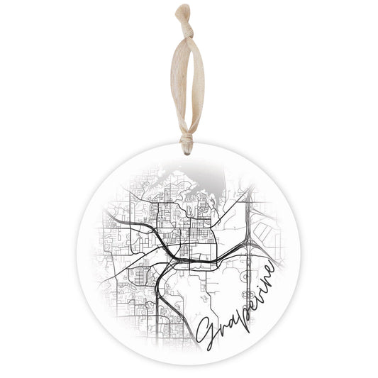 Minimalistic B&W Texas Grapevine Circle Map | Wood Ornament | Eaches | Min 1