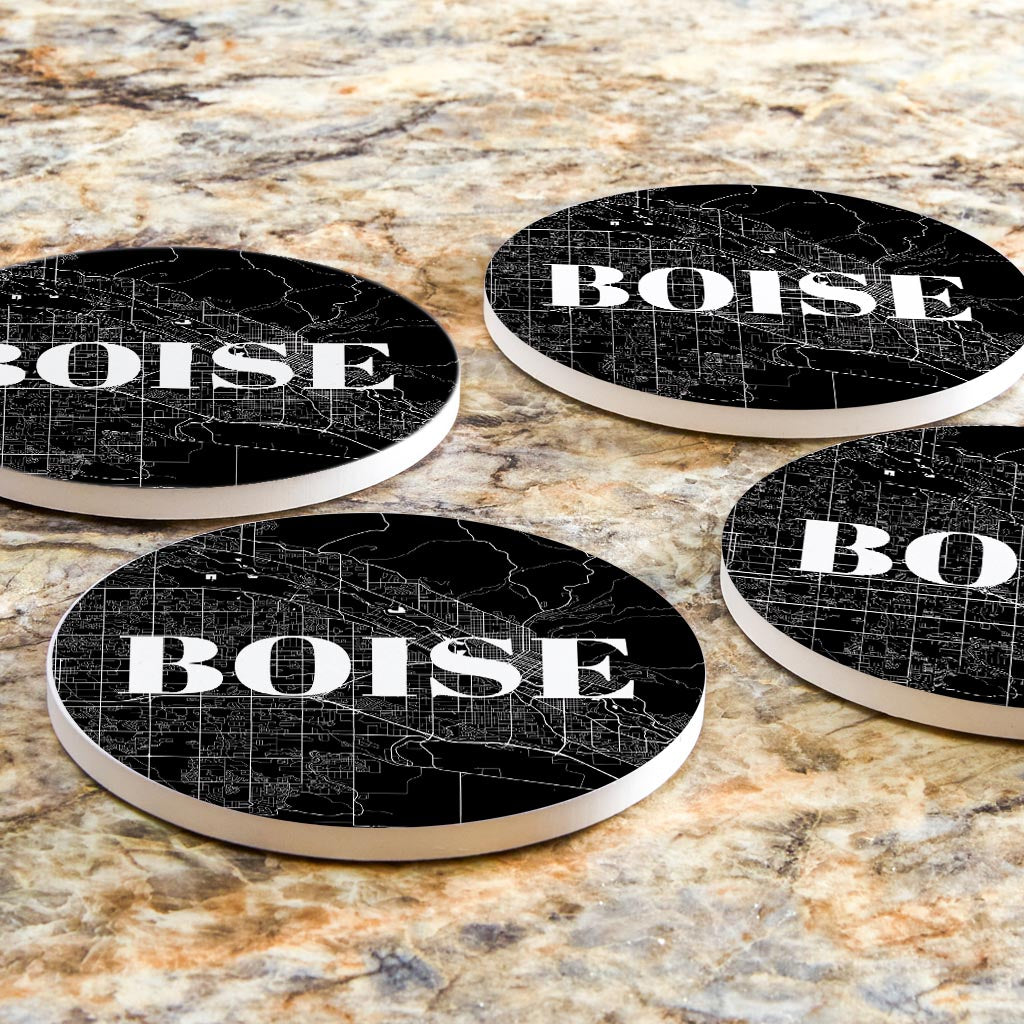 Minimalist B&W Idaho Boise Map | Absorbent Coasters | Set of 4 | Min 2