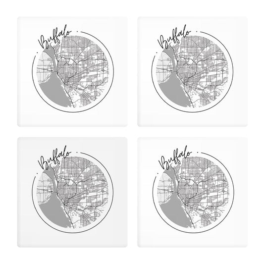 Minimalistic B&W New York Buffalo Circle Map | Absorbent Coasters | Set of 4 | Min 2