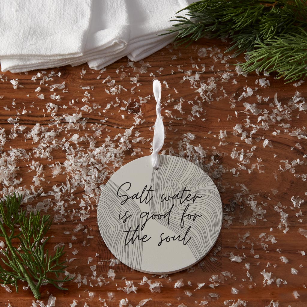 Minimalistic B&W Cape Cod Salt Water | Wood Ornament | Eaches | Min 6