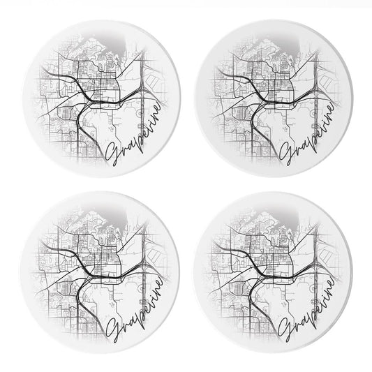 Minimalistic B&W Texas Grapevine Circle Map| Absorbent Coasters | Set of 4 | Min 2