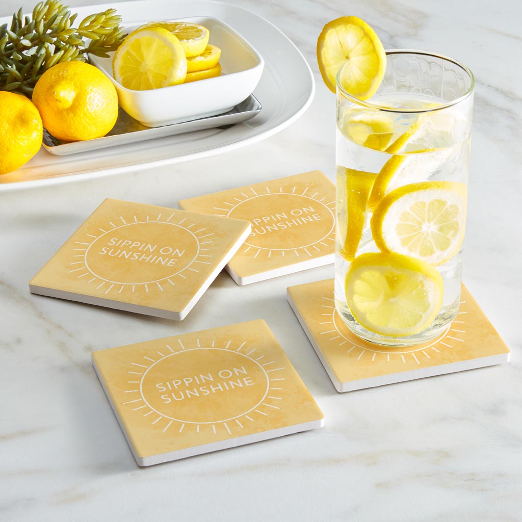 Sippin On Sunshine Yellow | Absorbent Coasters | Set of 4 | Min 2