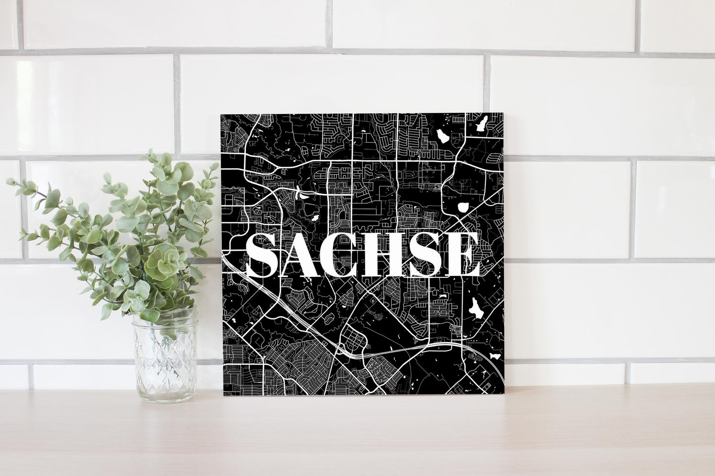 Minimalistic B&W Texas Sachse Map | Wood Sign | Eaches | Min 2