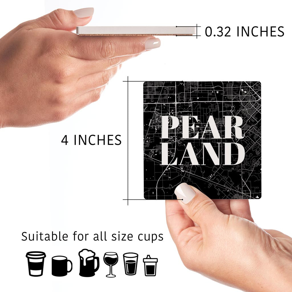 Minimalistic B&W Texas Pearland City Map | Absorbent Coasters | Set of 4 | Min 2