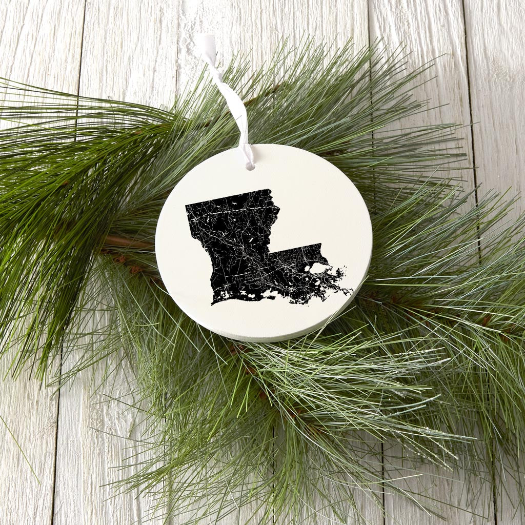 Modern Louisiana State Shape With Map| Wood Ornament | Eaches | Min 6