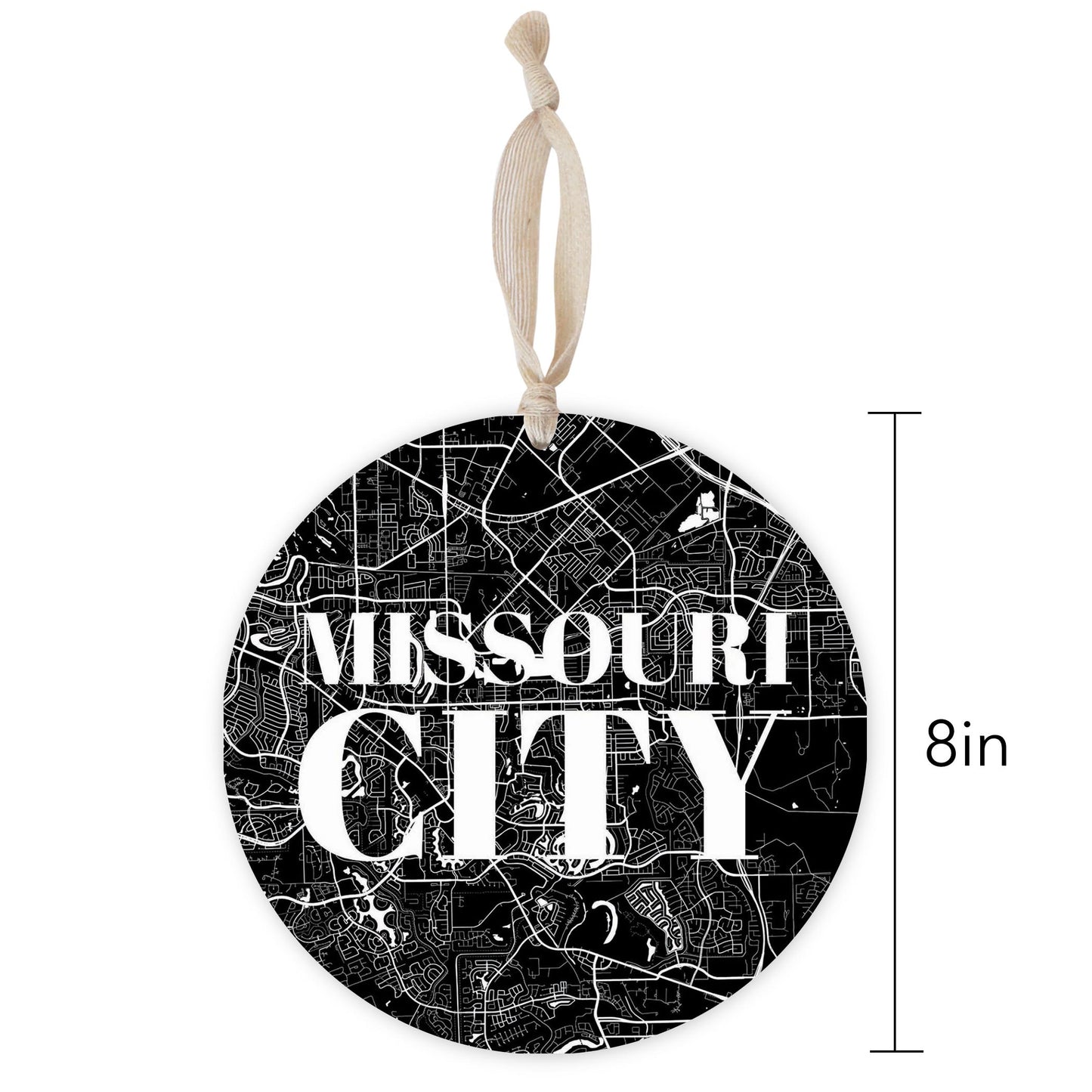 Minimalistic B&W Texas Missouri City Map | Wood Ornament | Eaches | Min 1