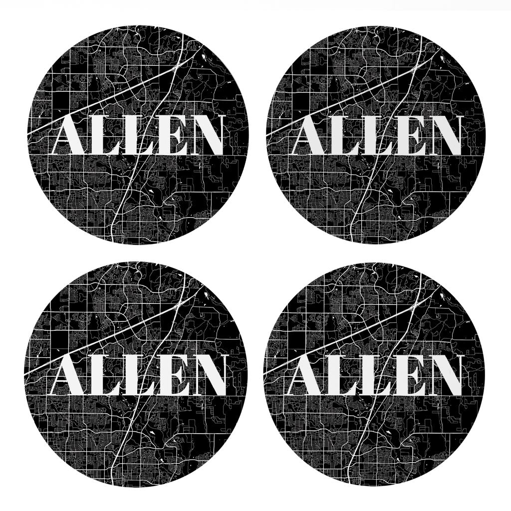 Minimalistic B&W Texas Allen Map| Absorbent Coasters | Set of 4 | Min 2