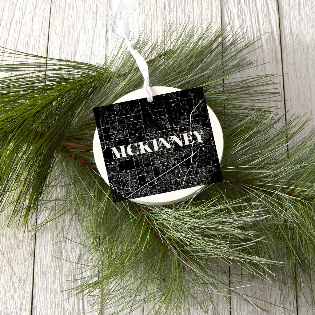 Minimalistic B&W Texas Mckinney Map | Wood Ornament | Eaches | Min 6