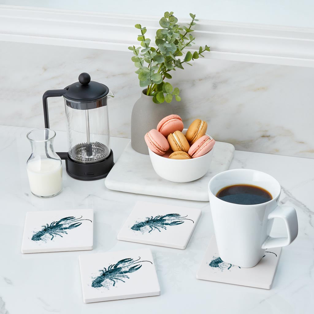 Blue White Water Color Crawfish | Absorbent Coasters | Set of 4 | Min 2