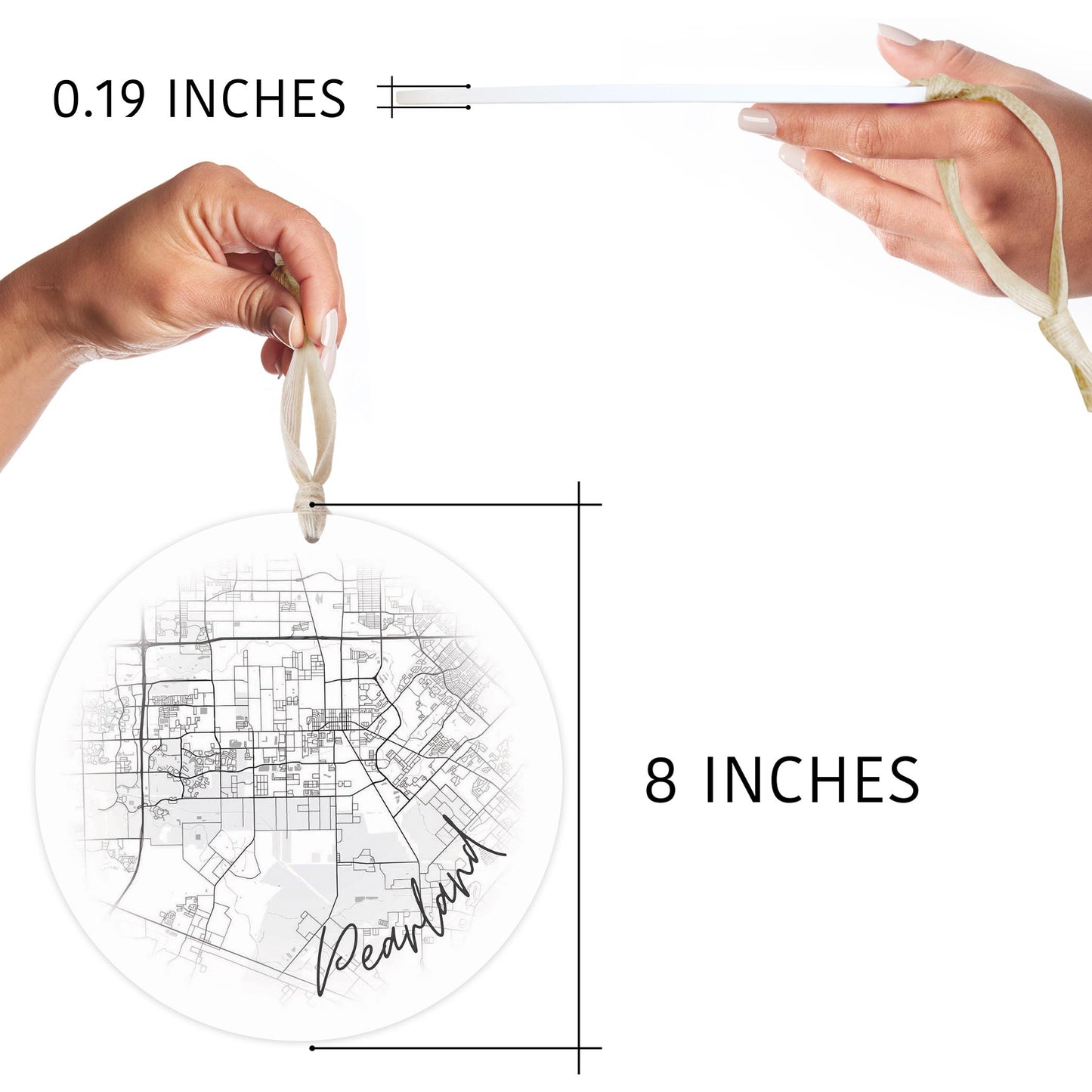 Minimalistic B&W Texas Pearland City Circle Map | Wood Ornament | Eaches | Min 1