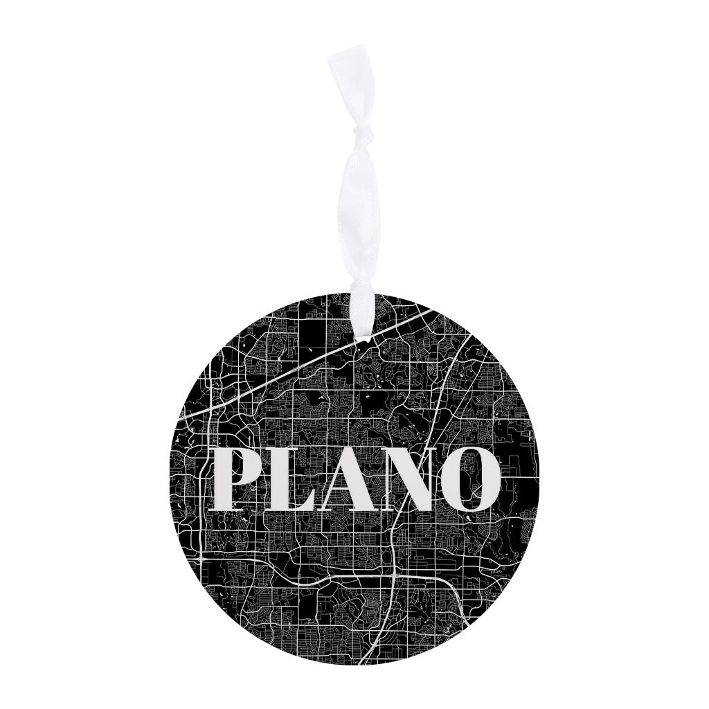 Minimalistic B&W Texas Plano Map | Wood Ornament | Eaches | Min 6