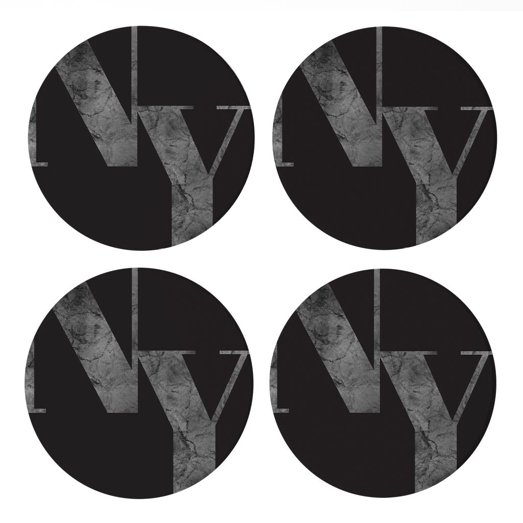 Minimalistic B&W New York Black Initials | Absorbent Coasters | Set of 4 | Min 2