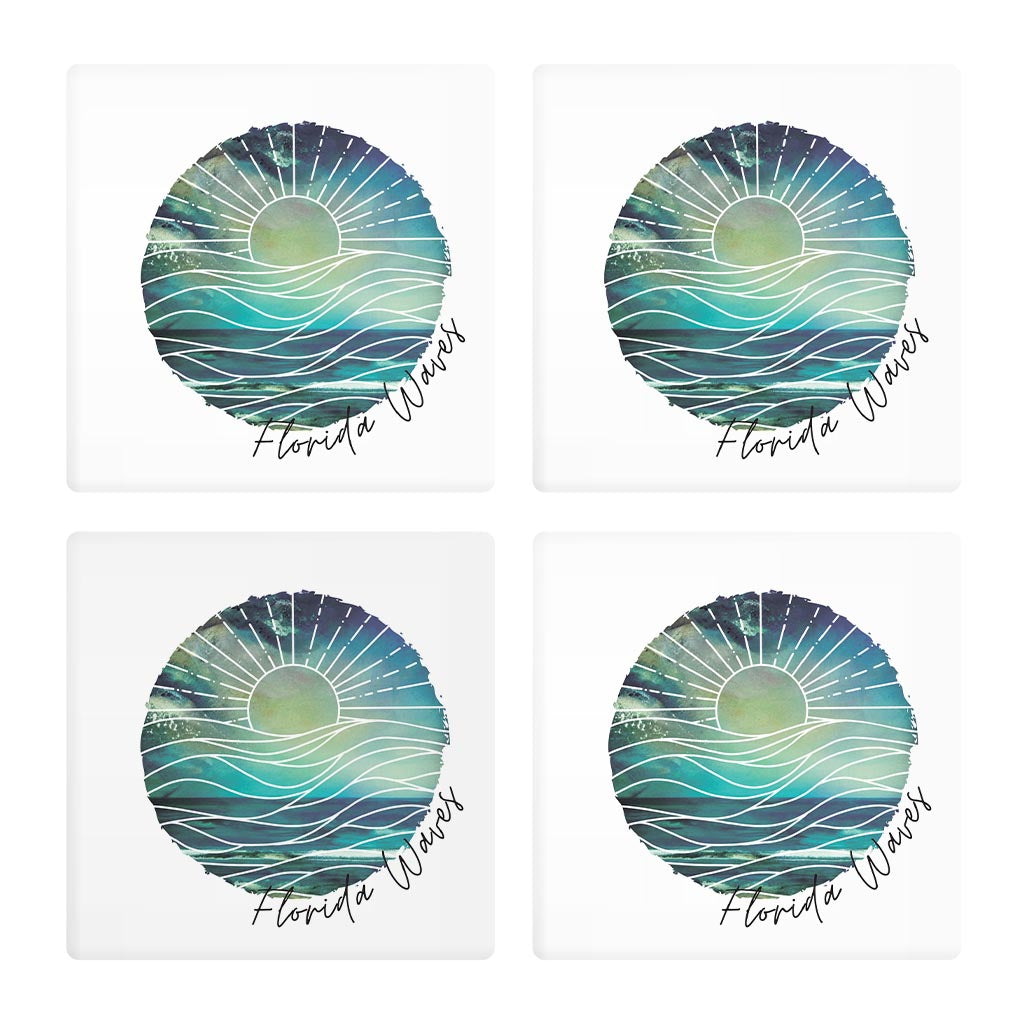 Florida Waves Blue Art| Absorbent Coasters | Set of 4 | Min 2