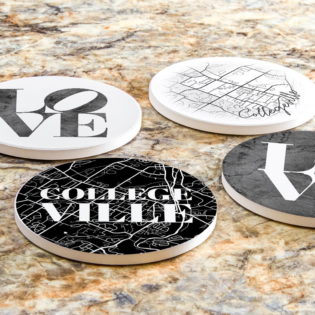 Minimalistic B&W Pennsylvania Collegeville Maps Love| Absorbent Coasters | Set of 4 | Min 2