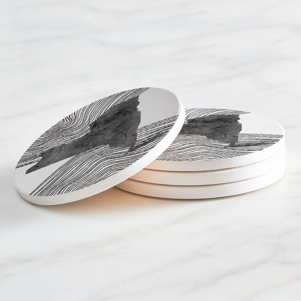 Minimalistic B&W New York State With Fluid Lines | Absorbent Coasters | Set of 4 | Min 2