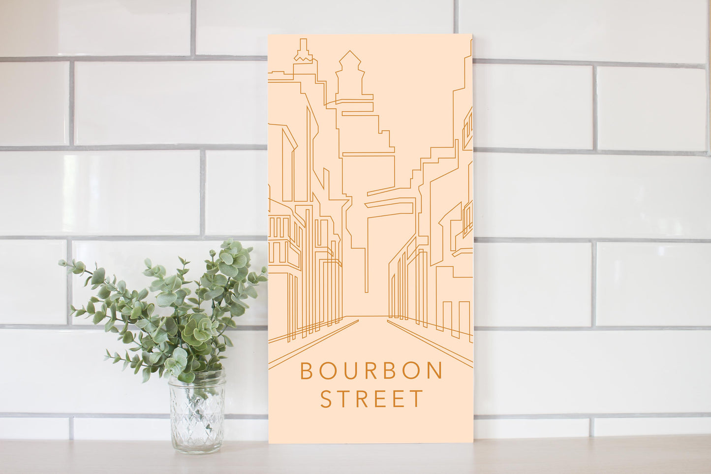 Modern Minimalist Louisiana Bourbon Street Line Drawing | Wood Sign | Eaches | Min 2