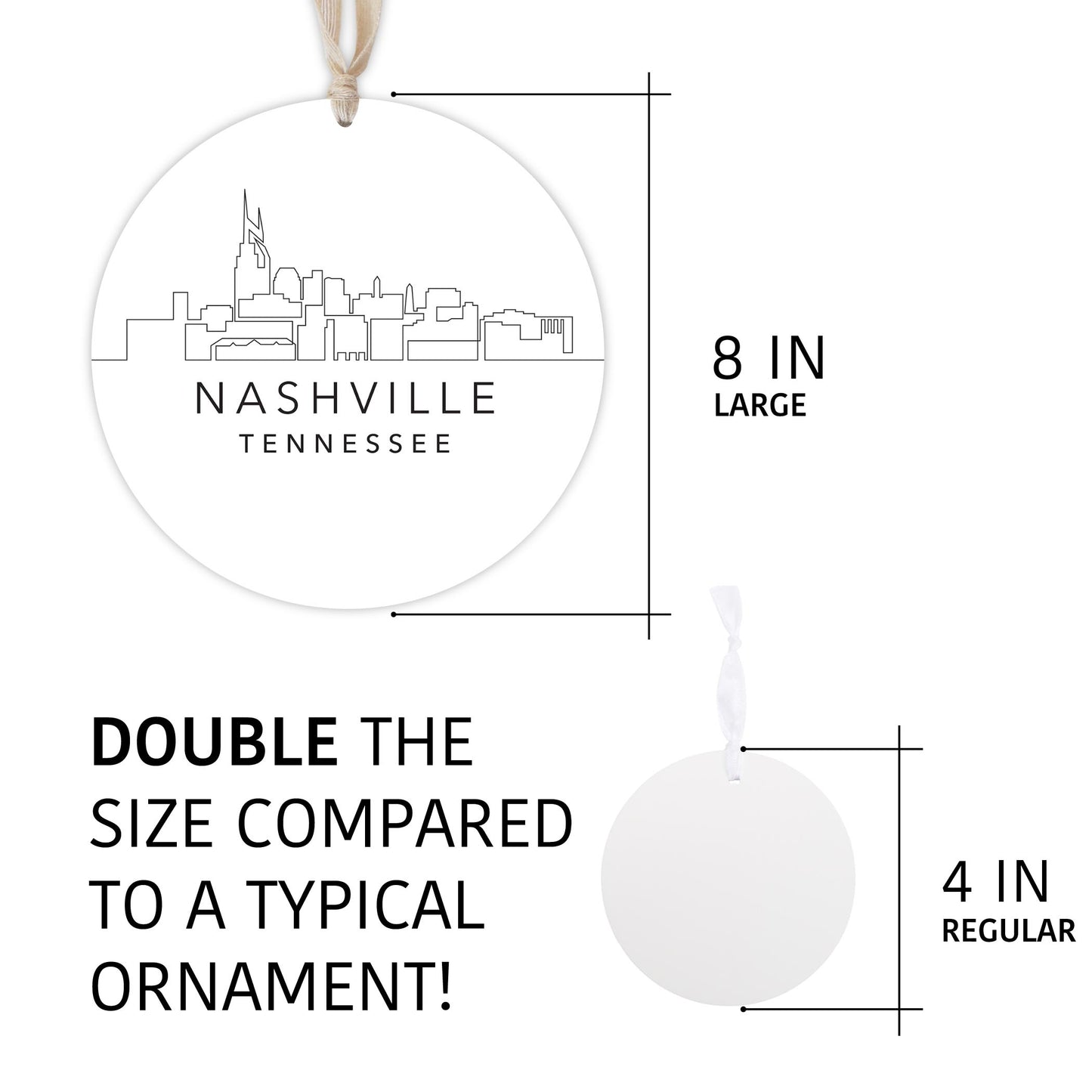 Minimalist B&W Tennessee Nashville Skyline | Wood Ornament | Eaches | Min 1