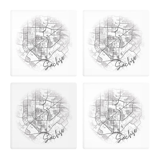 Minimalistic B&W Texas Sachse Circle Map| Absorbent Coasters | Set of 4 | Min 2