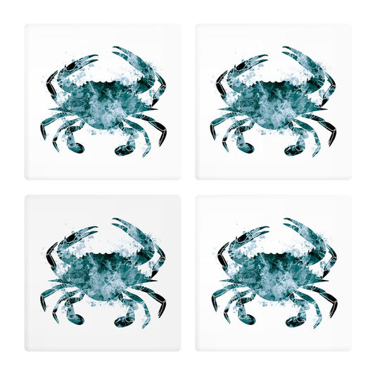 Blue White Water Color Blue Crab | Absorbent Coasters | Set of 4 | Min 2