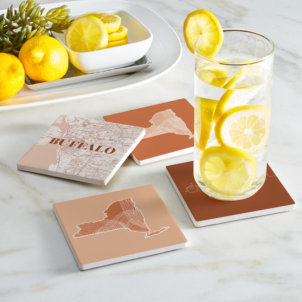 Modern Minimalist New York Buffalo State | Absorbent Coasters | Set of 4 | Min 2