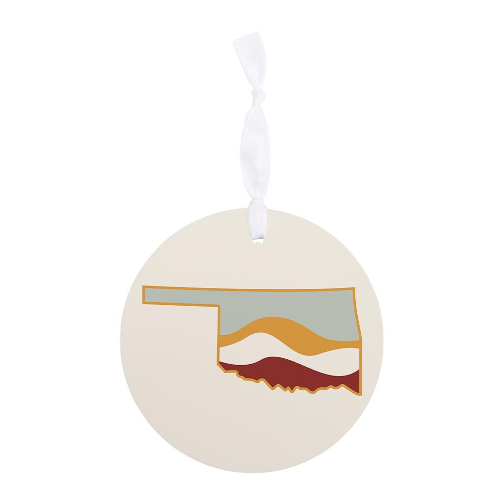 Modern Minimalist Oklahoma Cream Retro State Shape With Hills| Wood Ornament | Eaches | Min 6