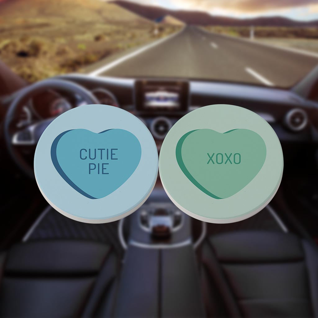 Message Hearts Cutie Pie Xo| Absorbent Car Coasters | Set of 2 | Min 4