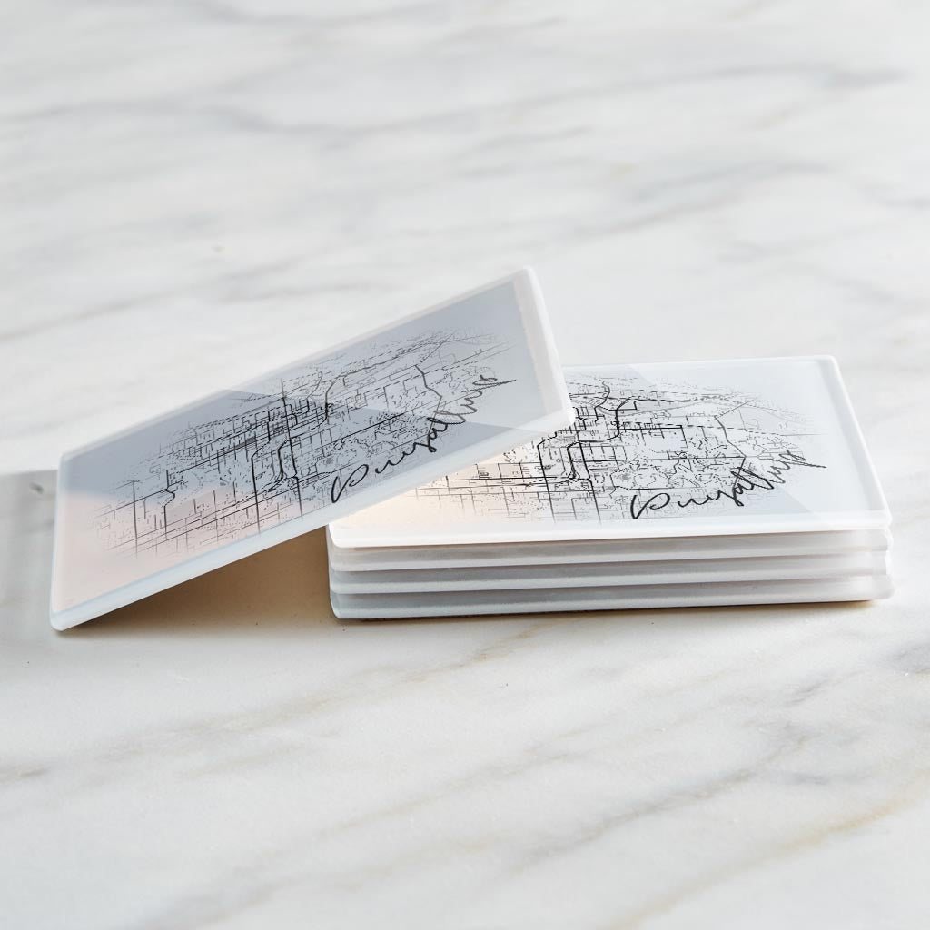 Minimalistic B&W Washington Puyallup Circle Map | Hi-Def Glass Coasters | Set of 4 | Min 2