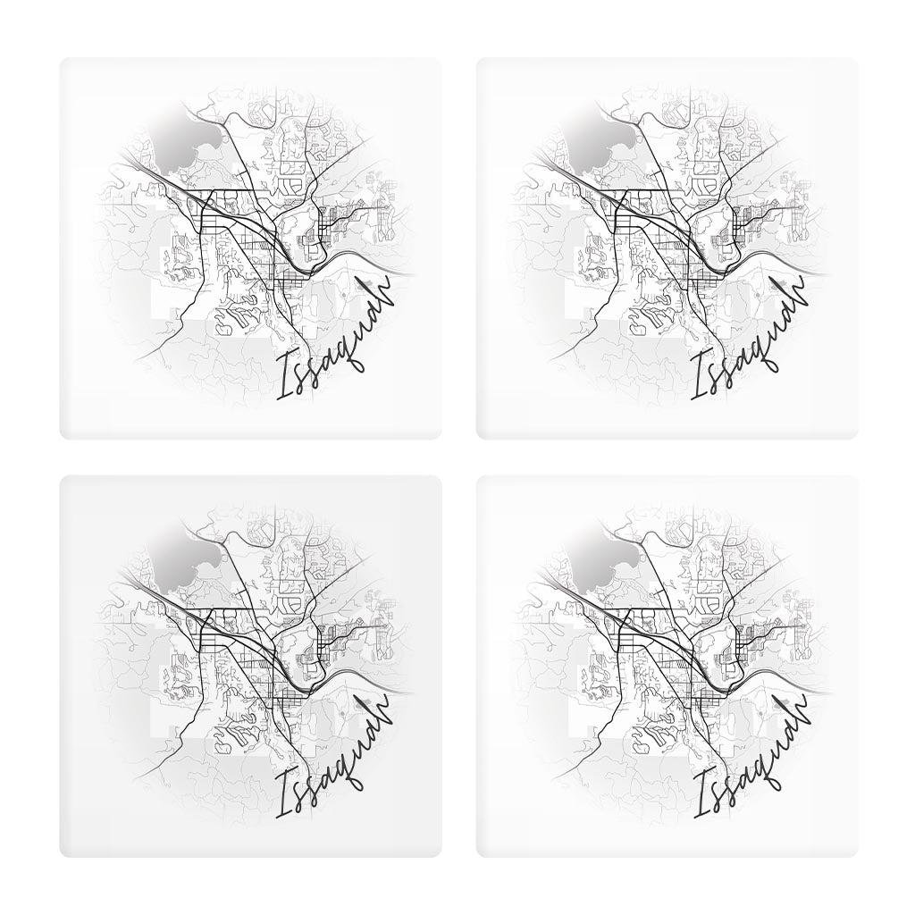 Minimalistic B&W Washington Issaquah Circle Map| Absorbent Coasters | Set of 4 | Min 2