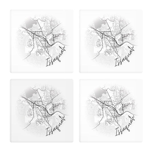 Minimalistic B&W Washington Issaquah Circle Map| Absorbent Coasters | Set of 4 | Min 2