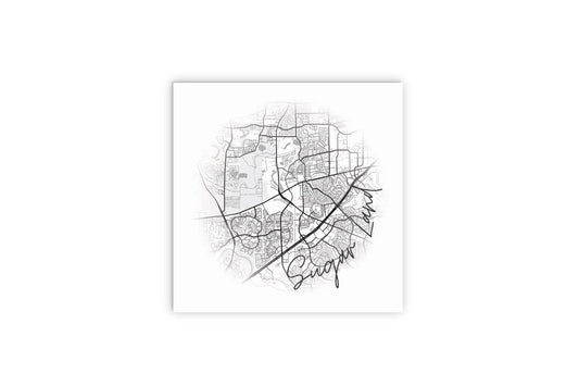 Minimalistic B&W Texas Sugarland Circle Map | Wood Sign | Eaches | Min 2