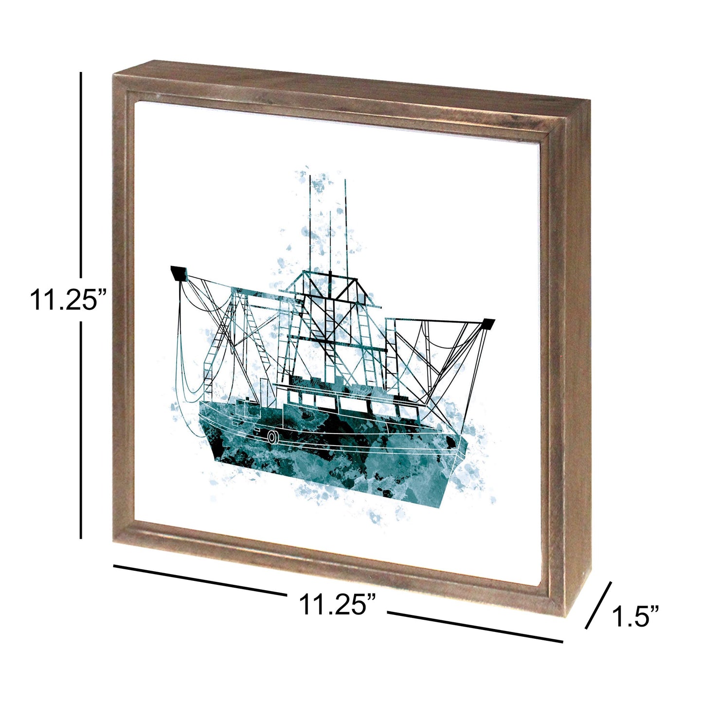 Blue White Water Color Shrimp Boat | Wood Sign | Eaches | Min 1