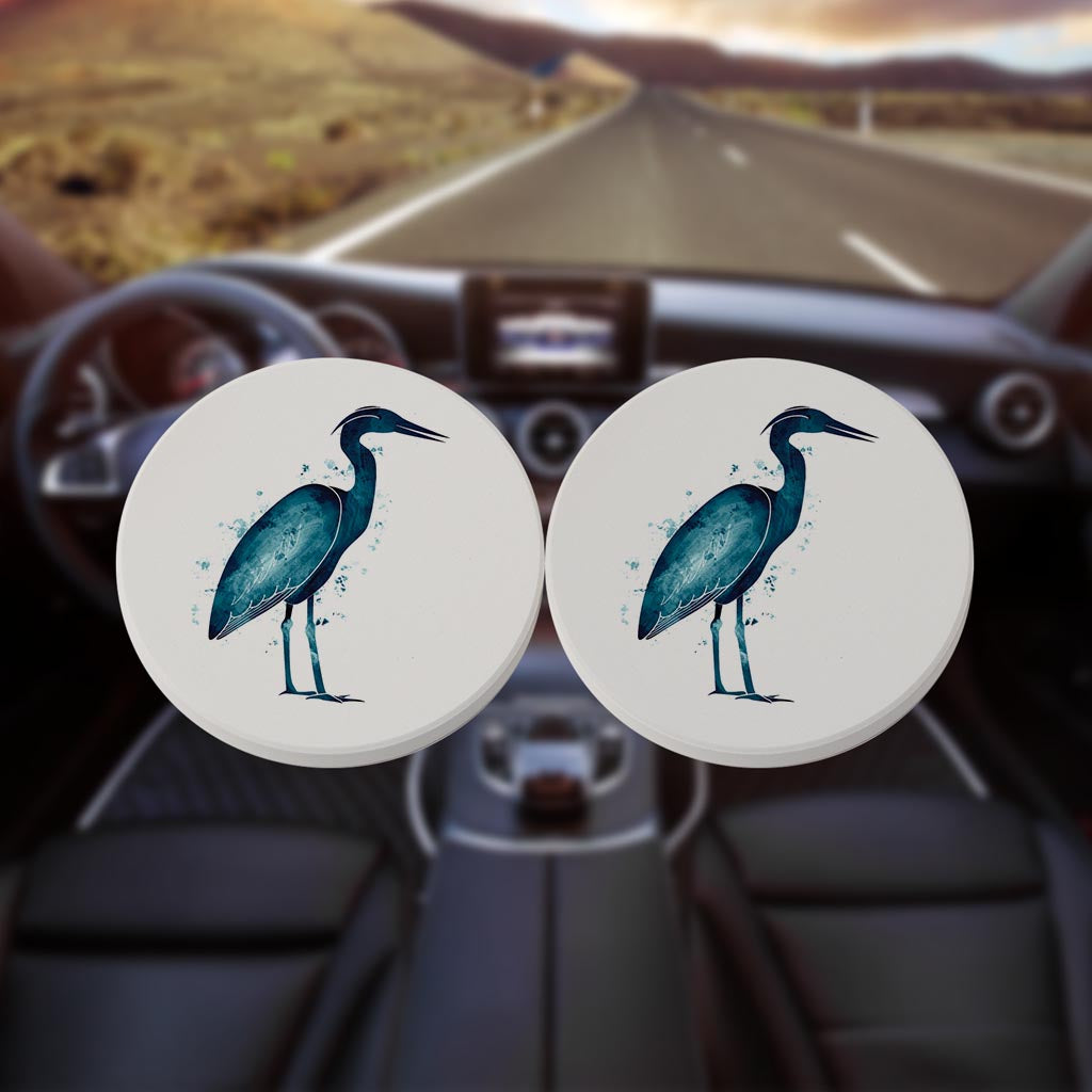 New England Water Color Heron | Absorbent Car Coasters | Set of 2 | Min 4