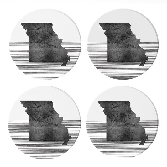 Minimalist B&W Missouri State With Straight Lines | Absorbent Coasters | Set of 4 | Min 2