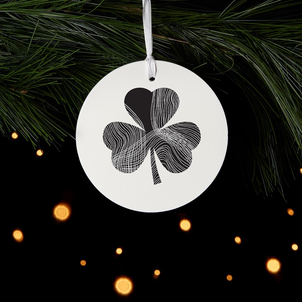 Minimalistic B&W Shamrock Shape Fluid Lines | Wood Ornament | Eaches | Min 6