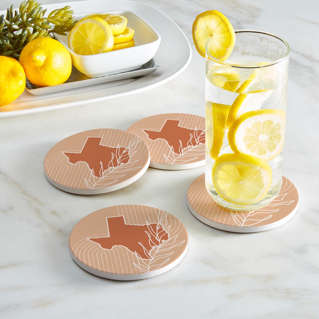 Modern Minimalist Texas State Shape With Leaf | Absorbent Coasters | Set of 4 | Min 2