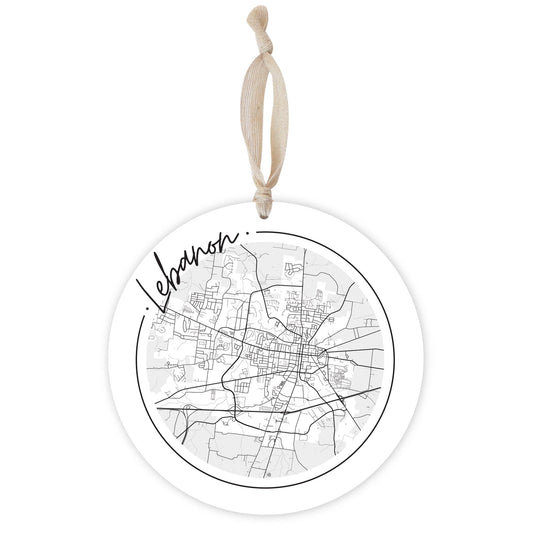 Minimalist B&W Tennessee Lebanon Circle Map | Wood Ornament | Eaches | Min 1