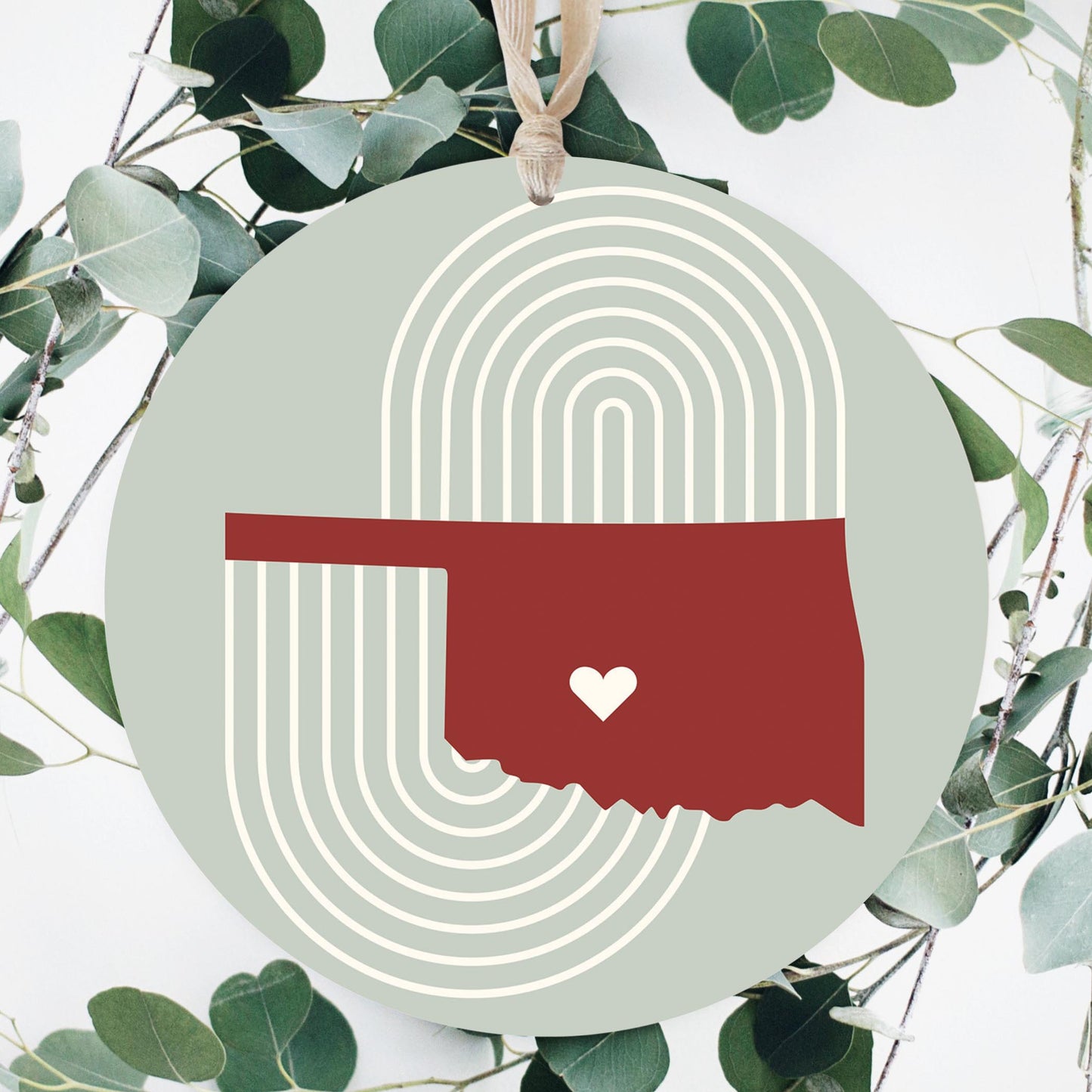 Modern Minimalist Oklahoma Chickasha Heart | Wood Ornament | Eaches | Min 1