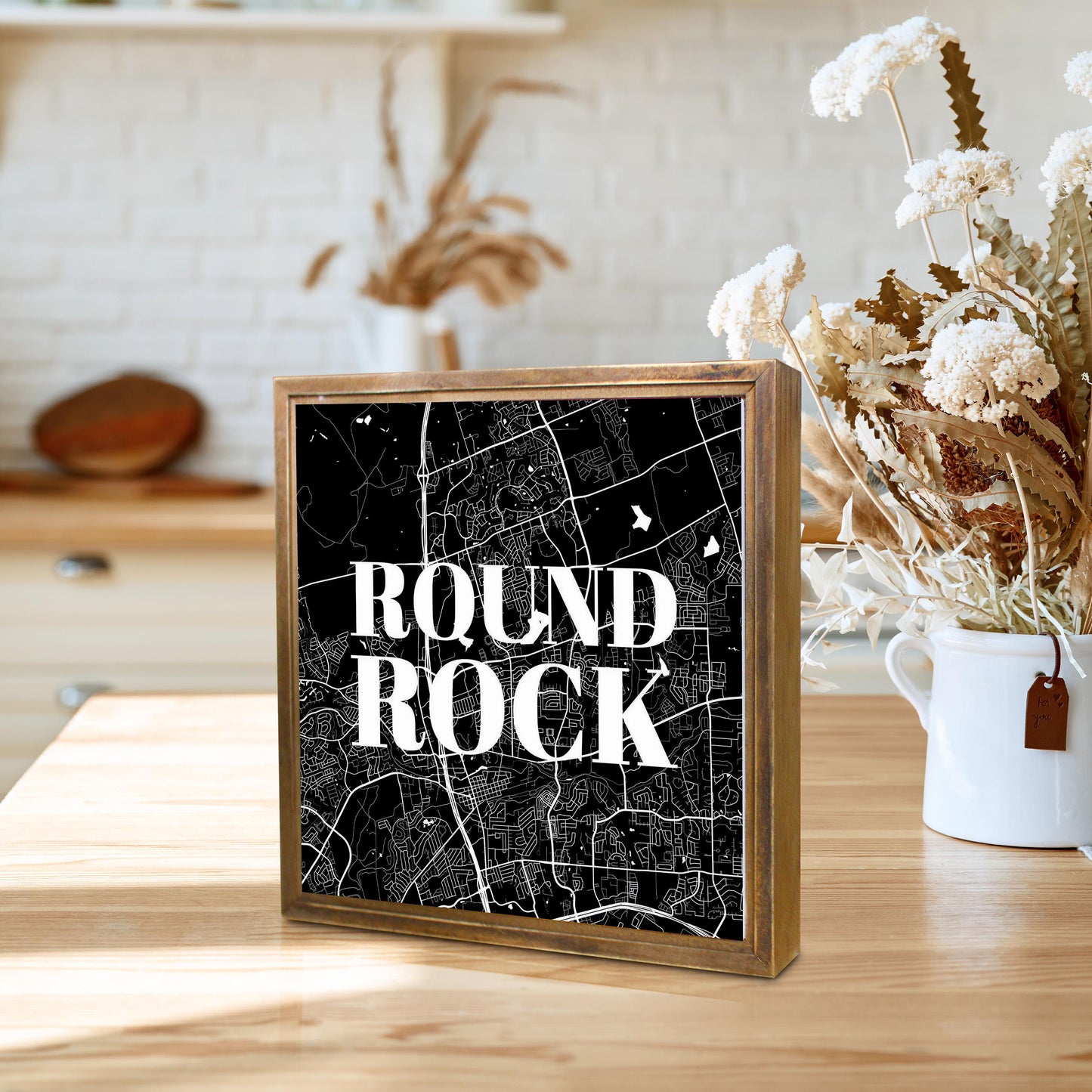 Minimalistic B&W Texas Round Rock Map | Wood Sign | Eaches | Min 1