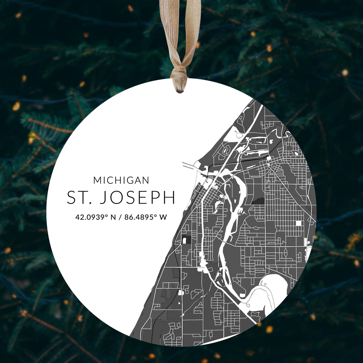 St Joseph Black And White Map | Wood Ornament | Eaches | Min 1