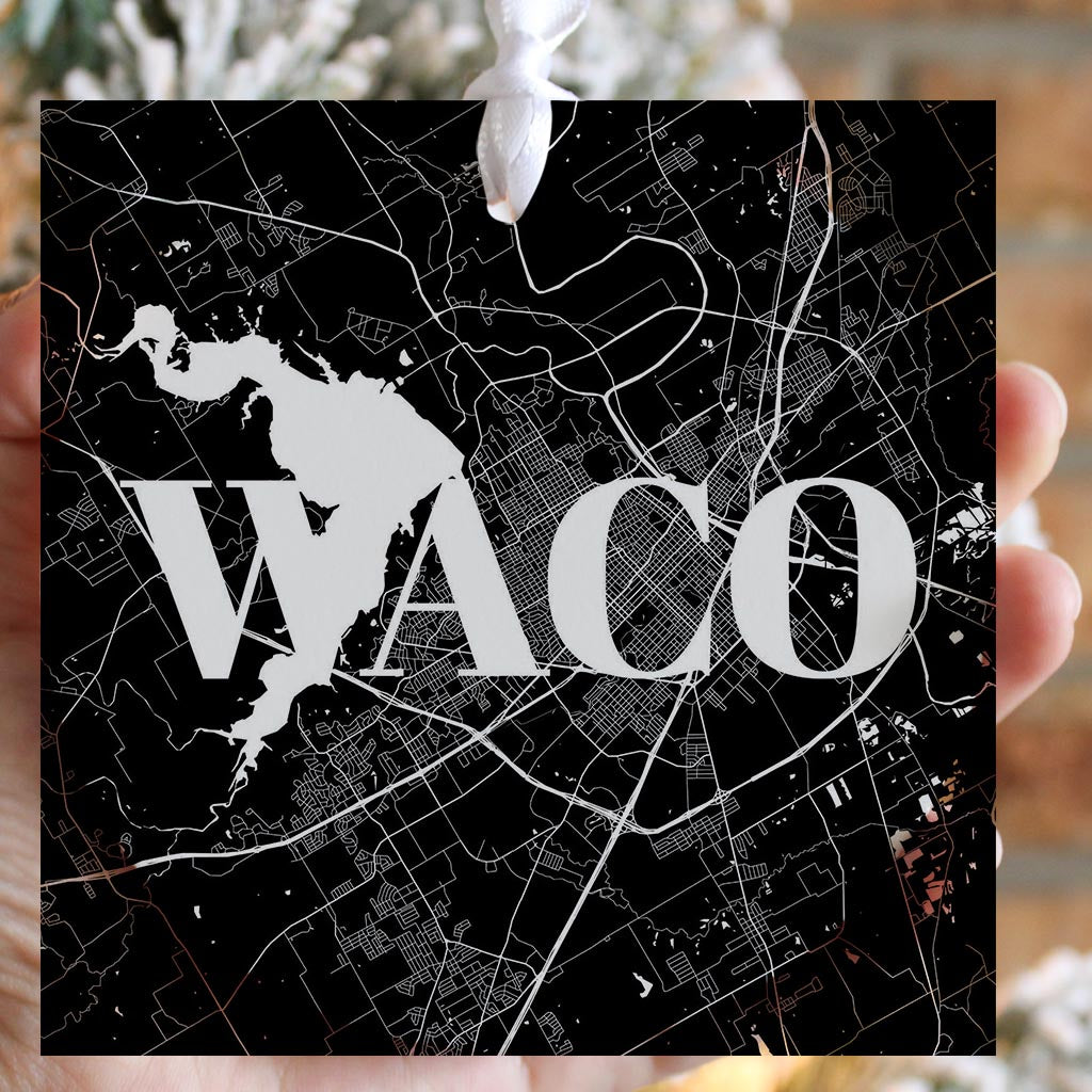 Minimalistic B&W Texas Waco Map | Wood Ornament | Eaches | Min 6