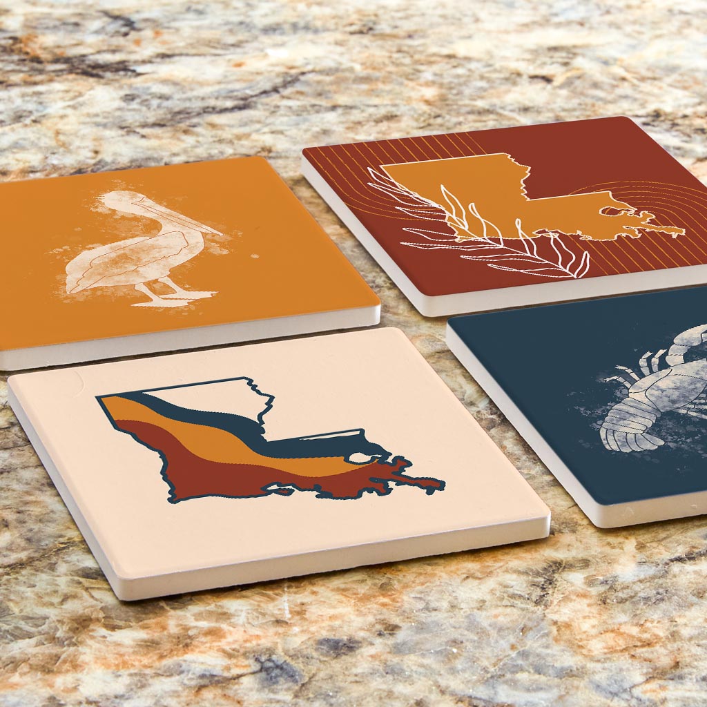 Modern Minimalist Louisiana Set | Absorbent Coasters | Set of 4 | Min 2