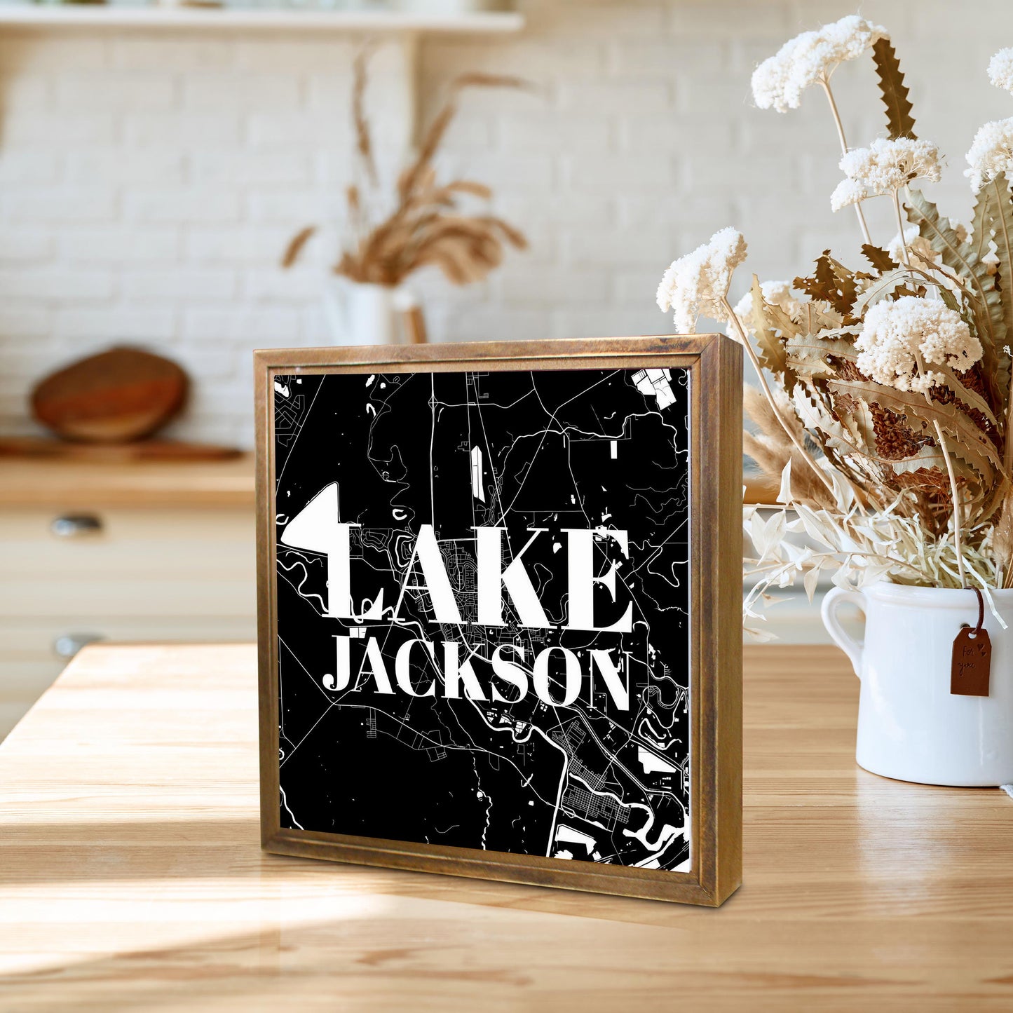 Minimalistic B&W Texas Lake Jackson Map | Wood Sign | Eaches | Min 1