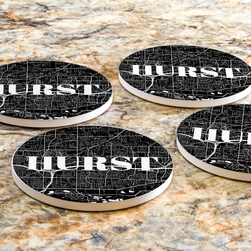 Minimalistic B&W Texas Hurst Map| Absorbent Coasters | Set of 4 | Min 2